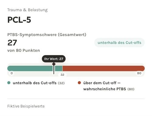 Fiktive PCL-5-Auswertung: 27 von 80 Punkten, unterhalb des dargestellten Grenzwerts von 33.